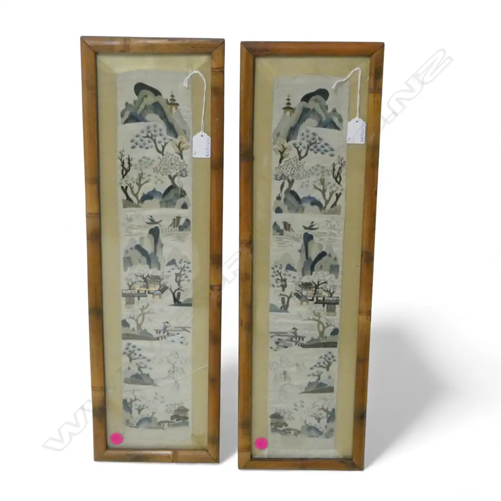 PR VINTAGE FRAMED CHINESE EMBROIDERIES H550 L100MM ONE GLASS CRACKED Image 1++