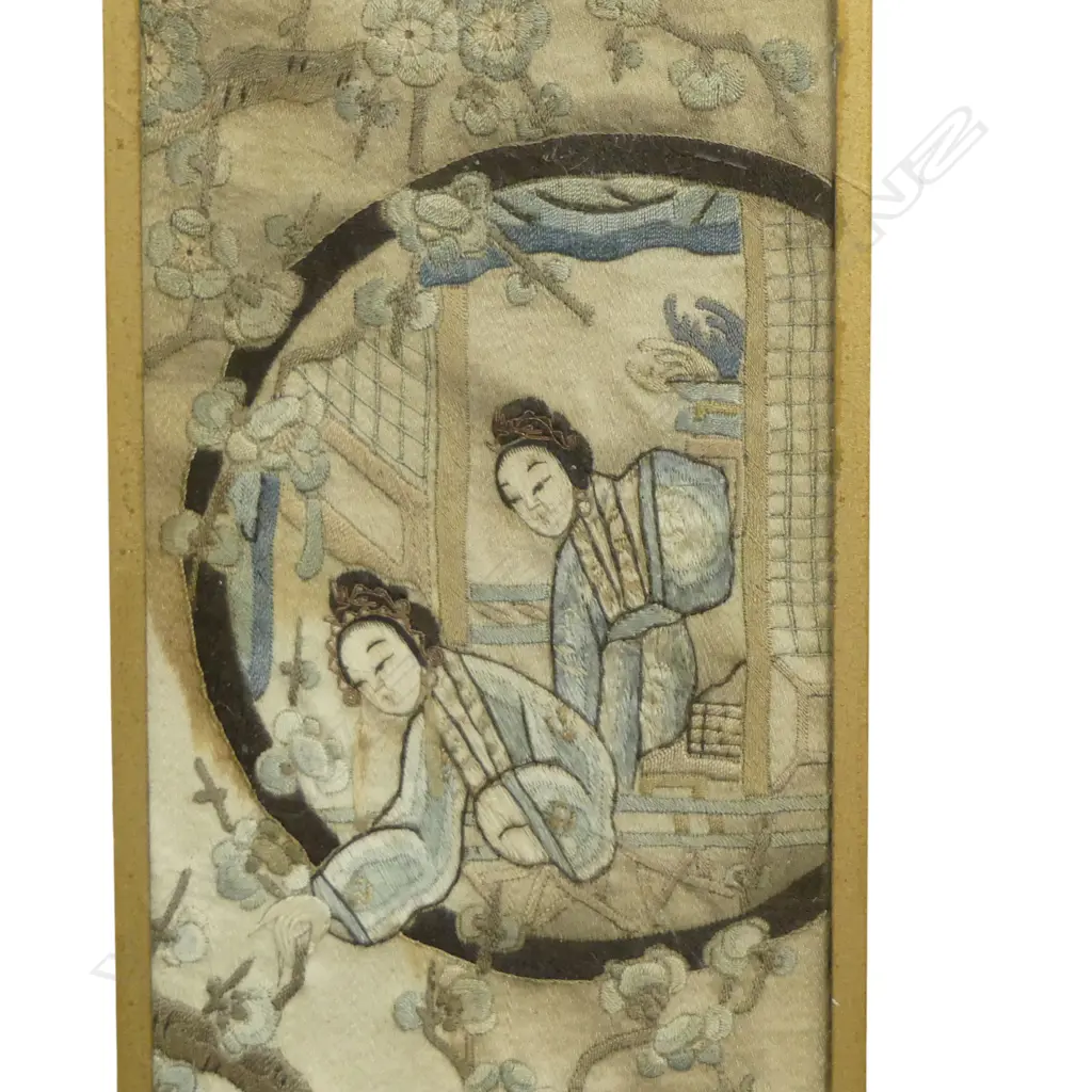 ANTIQUE CHINESE FRAMED SILK PANEL H500 L90MM Image 1++