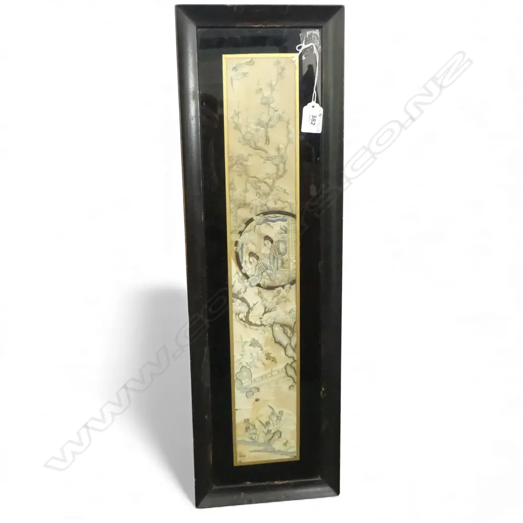 ANTIQUE CHINESE FRAMED SILK PANEL H500 L90MM Image 1++
