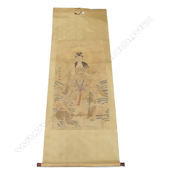 SIGNED ORIENTAL SCROLL GODDESS & DRAGON  L1870 W770MM