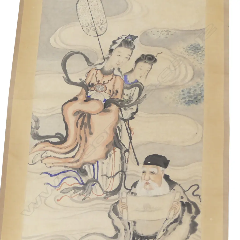 VINTAGE ORIENTAL SCROLL SAGE & MAIDENS L1730 W500MM Image 1++