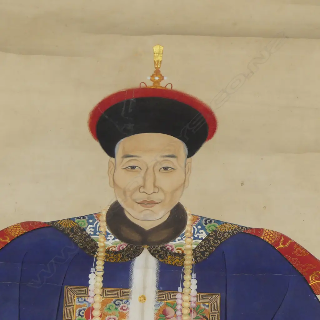 2 CHINESE SCROLLS ANCESTOR PORTRAITS LATE CHIN DYNASTY W710MM Image 1++