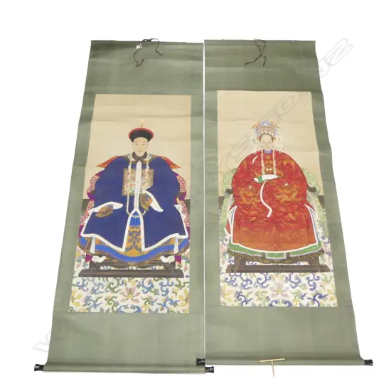 2 CHINESE SCROLLS ANCESTOR PORTRAITS LATE CHIN DYNASTY W710MM