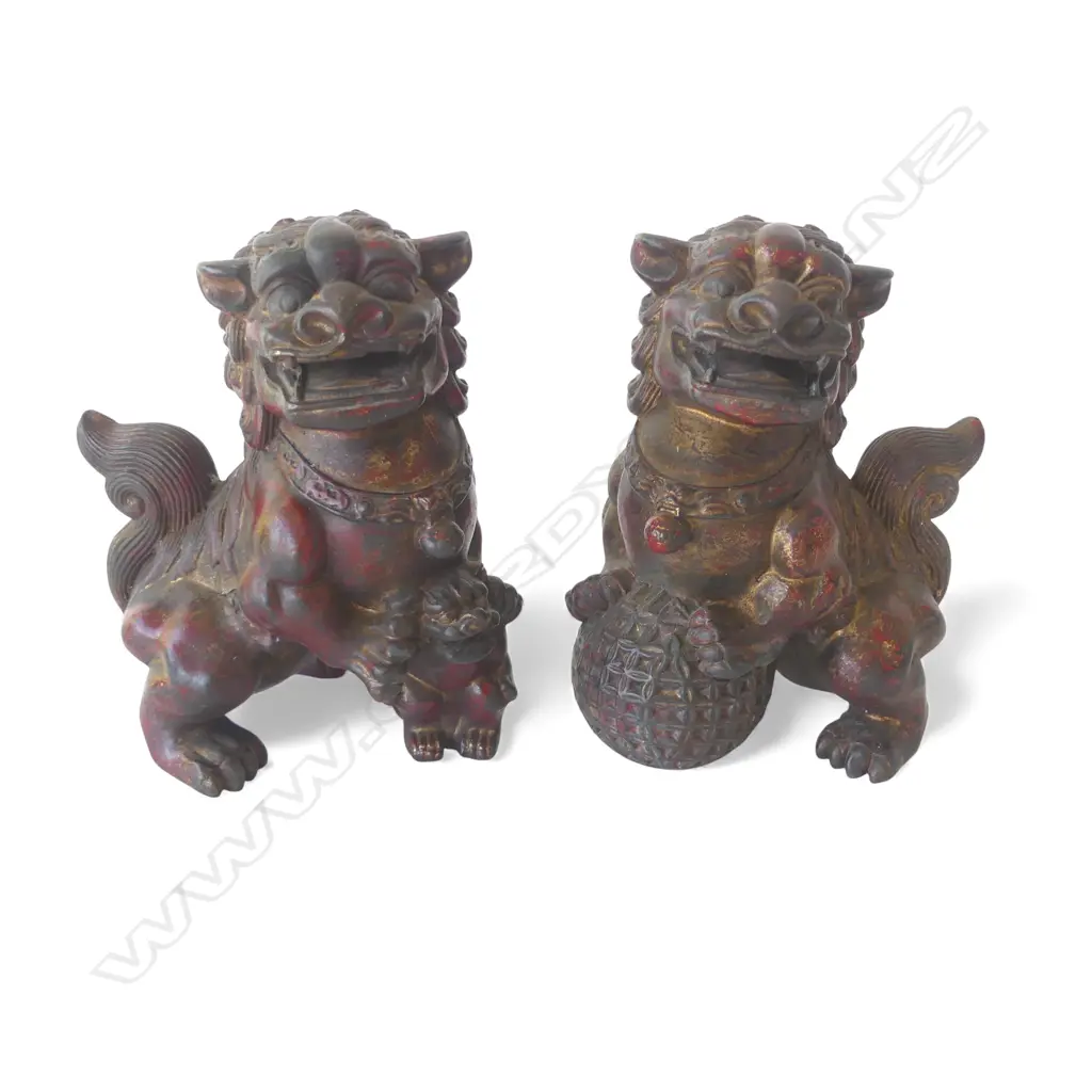 PR ORIENTAL GILT METAL TEMPLE FU DOGS H.185mm Image 1++