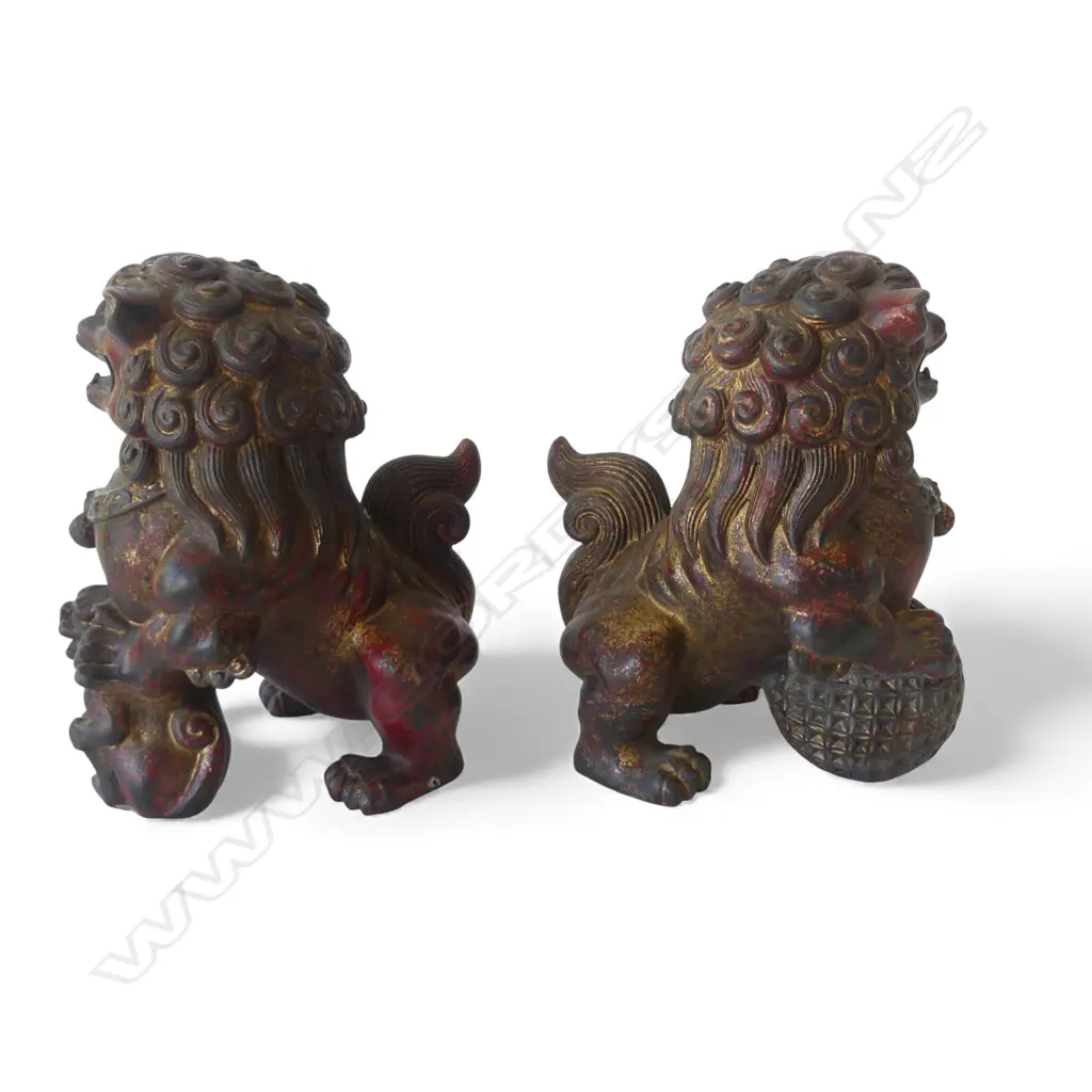 PR ORIENTAL GILT METAL TEMPLE FU DOGS H.185mm Image 1++
