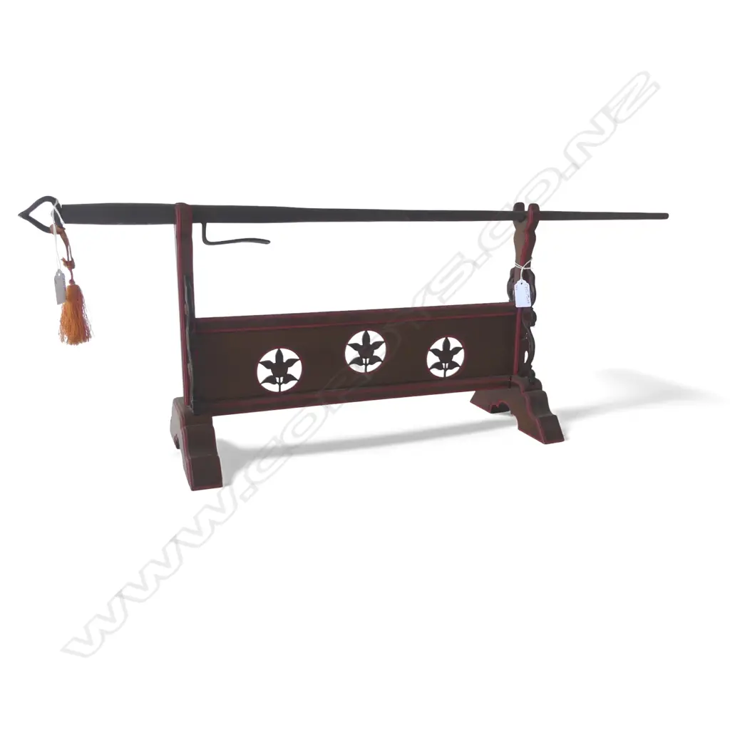 ANTIQUE JAPANESE JITTE silver inlay, makers signature to hilt unscrews to reveal a pointed blade L.835mm ON KATANA KAKE Image 1++