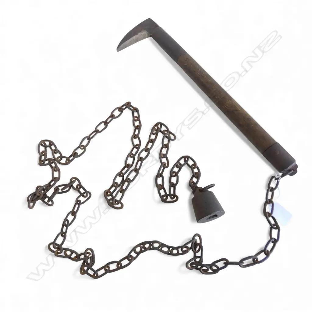 ANTIQUE JAPANESE NINJA KUSARIGAMA the hooked blade with makers signature L.2760mm total  Image 1++