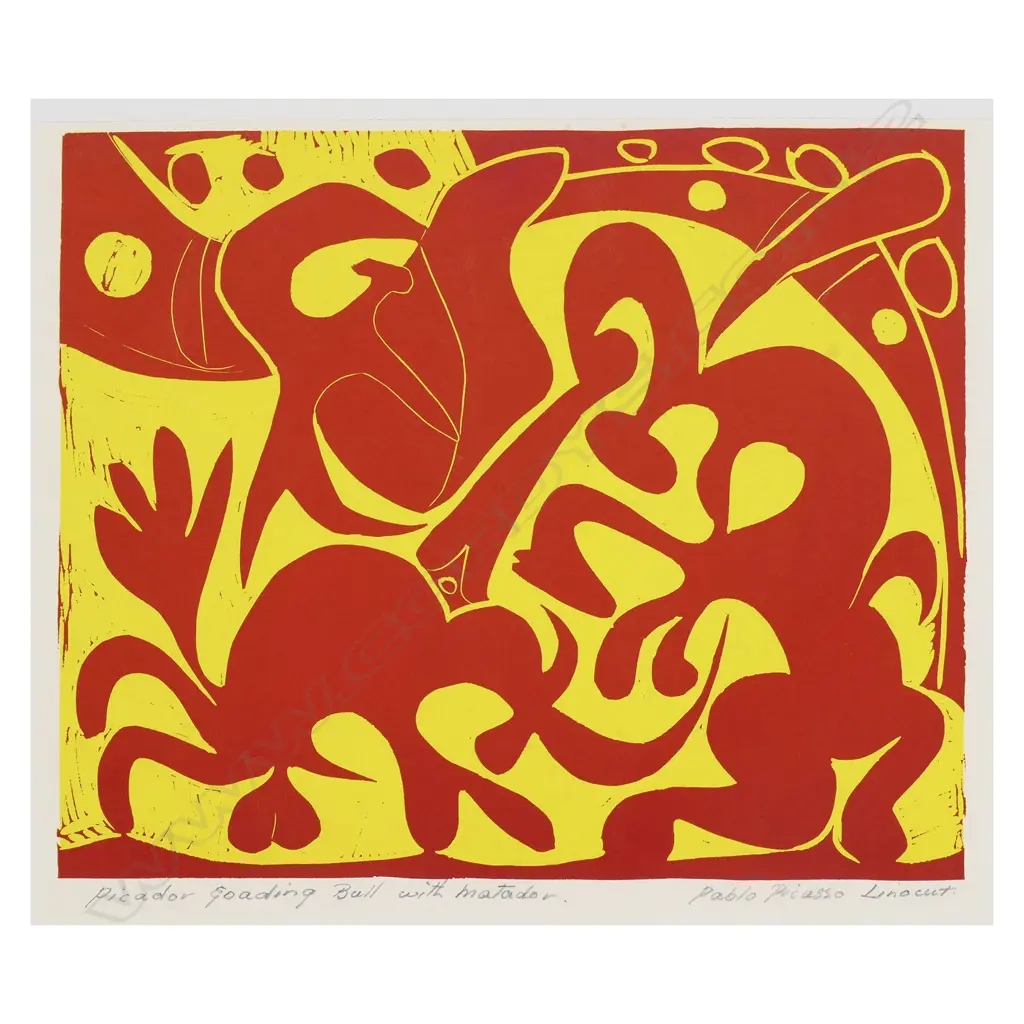 PABLO PICASSO/HARRY ABRAMS 'PICADOR GOADING BULL WITH MATADOR' (5), LINOCUT, c.1962, 270 x 325mm (image) Image 1++