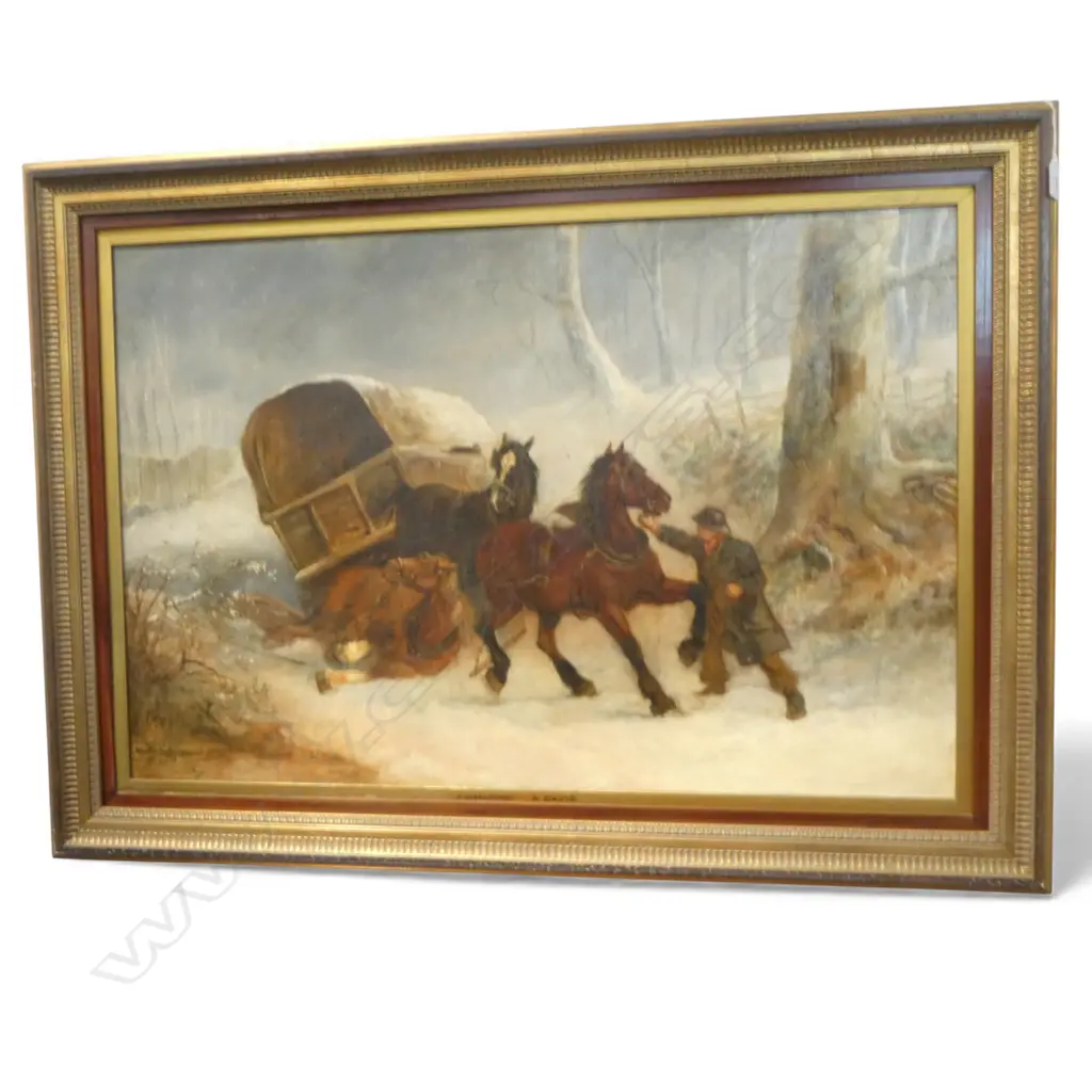 A. DAVIS 'A BREAKDOWN' OIL ON CANVAS, SIGNED & DATED 1879 595x895mm Image 1++