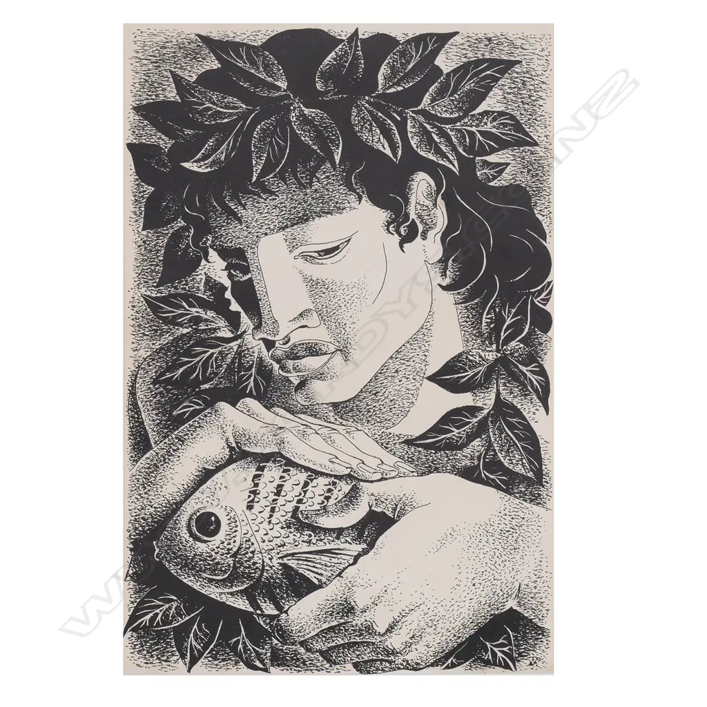 UNIDENTIFIED ARTIST 'MARQUESAN STUDENT'. c.1950, LITHOGRAPH, 322 X 220mm Image 1++