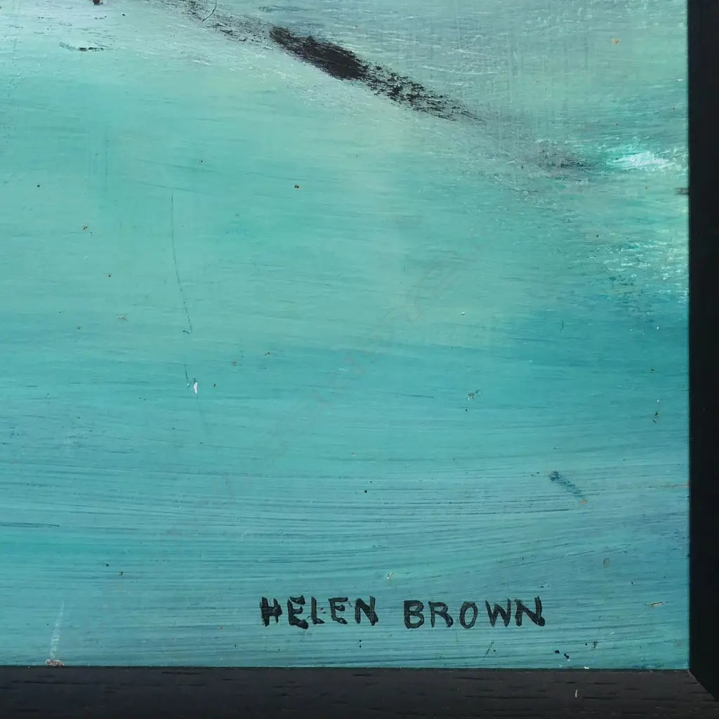 Helen Brown (1917-86) untitled aerial view - clouds over coast. Oil on board. Signed. 670 x 885mm. Private collection Red Beach, Image 1++