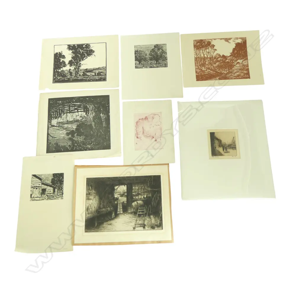 GROUP OF WOODCUTS AND ETCHINGS INCL. ALEXANDER MCLINTOCK (SIGNED) SAM CAIRNCROSS K W HASSALL (X 5) AND INITIALLED B.C Image 1++