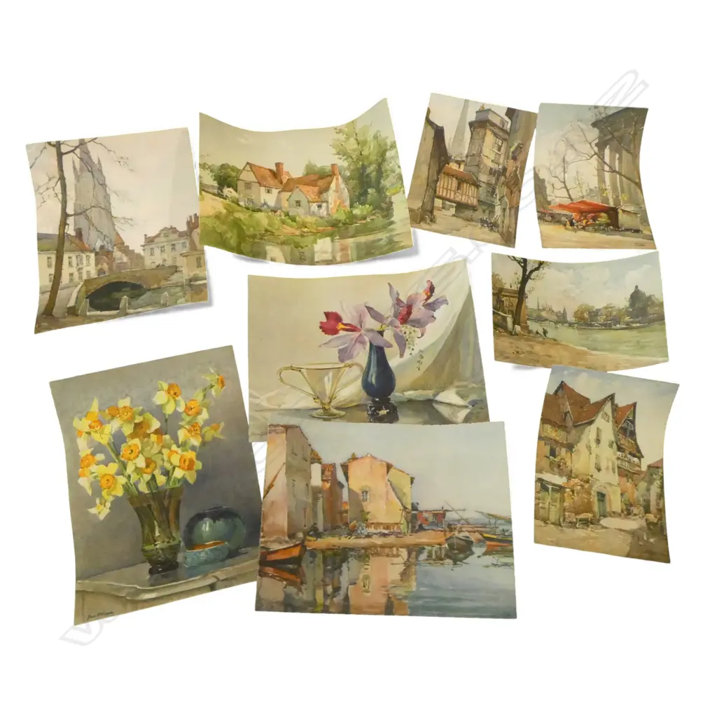 9 VINTAGE EUROPEAN SCENIC PRINTS 410x310 315x210mm Image 1++