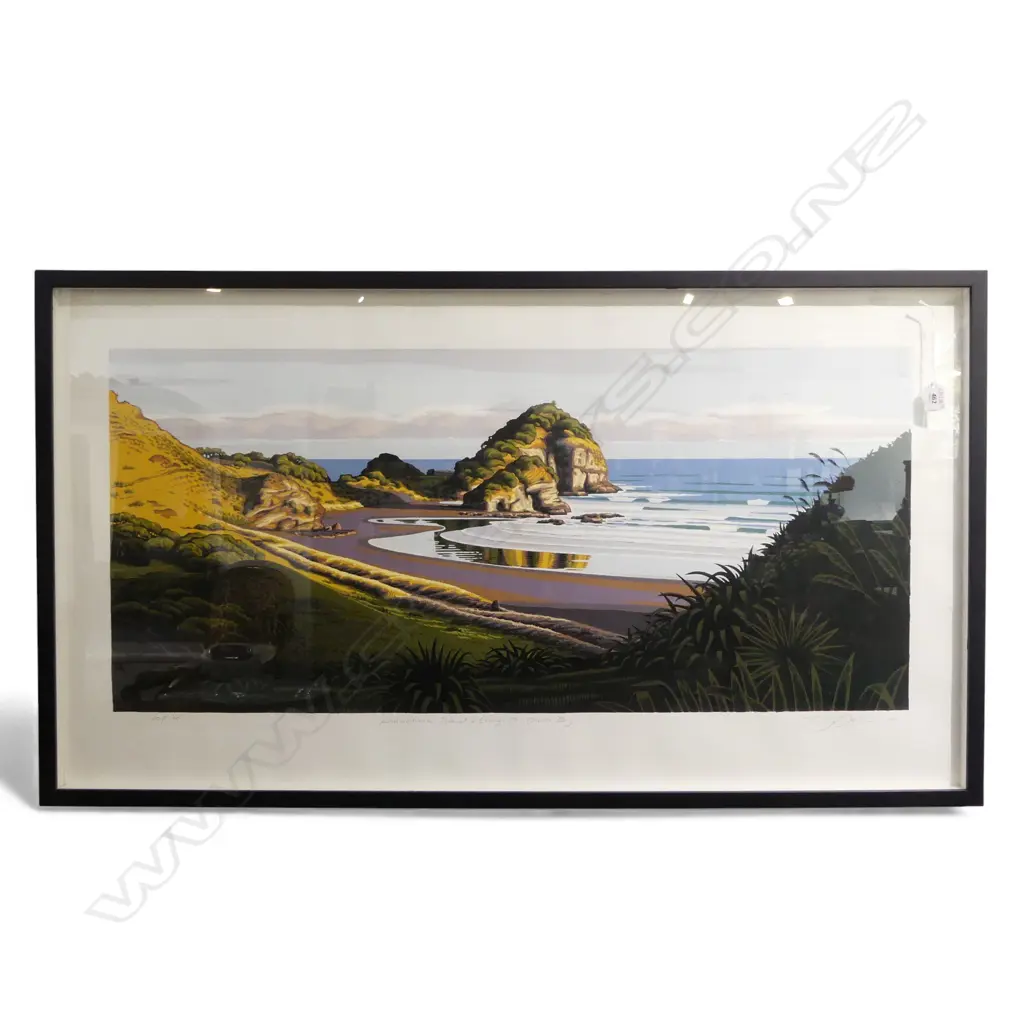 TONY OGLE 'KAUWAHAIA ISLAND & ERANGI PT O'NEILLS BAY' SCREEN PRINT, SIGNED & DATED 2003 80/175 645x1170mm Image 1++
