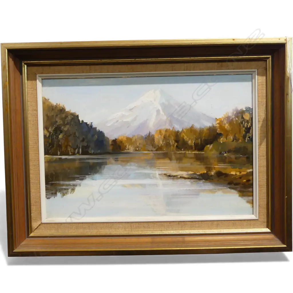 LANCE O'GORMAN 'SILENT WATERS, EGMONT, TARANAKI' OIL ON BOARD 250x370mm req. clean - foxing Image 1++