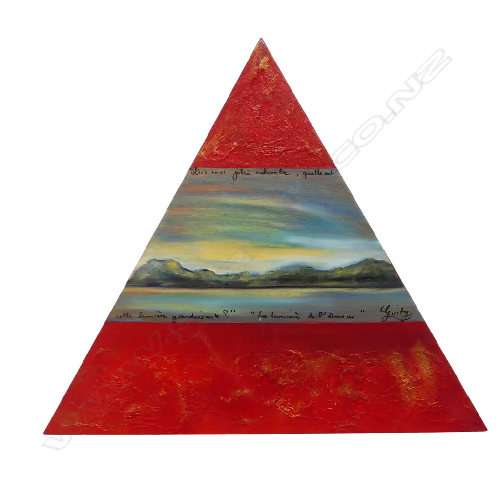 GUILTY EVELYN, LANDSCAPE, MIXED MEDIA ON TRIANGULAR CANVAS 440x505mm Image 1++