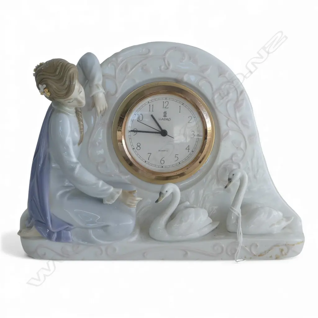 LLADRO SWAN MANTLE CLOCK, 180 x 250mm Image 1++