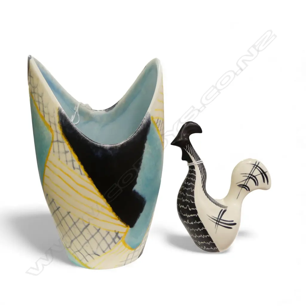 1950's COLIN MELBOURNE for BESWICK COCKEREL, H.120mm &  ALBERT HALLAM for BESWICK VASE , H.190mm Image 1++