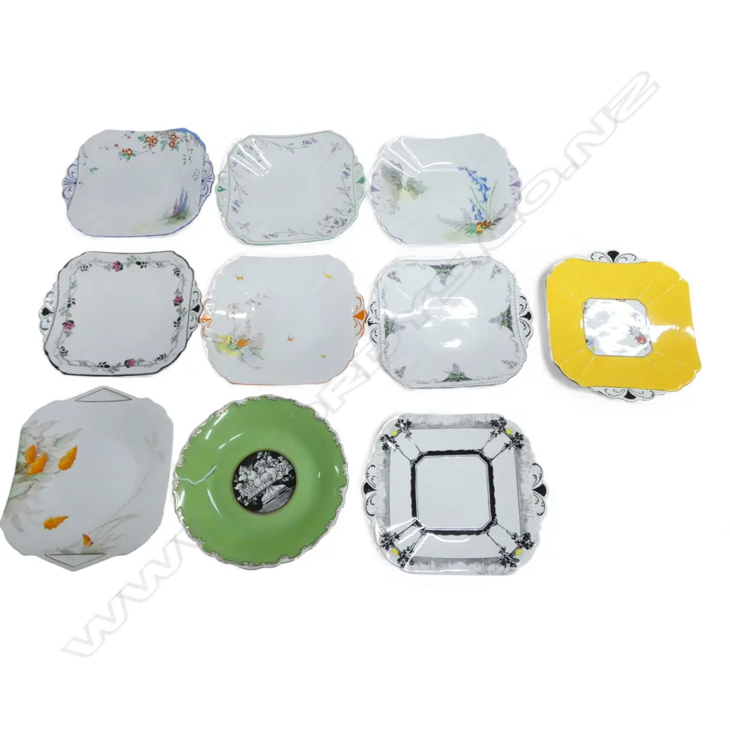 10 SHELLEY CHINA CAKE PLATES MIXED PATS Image 1++