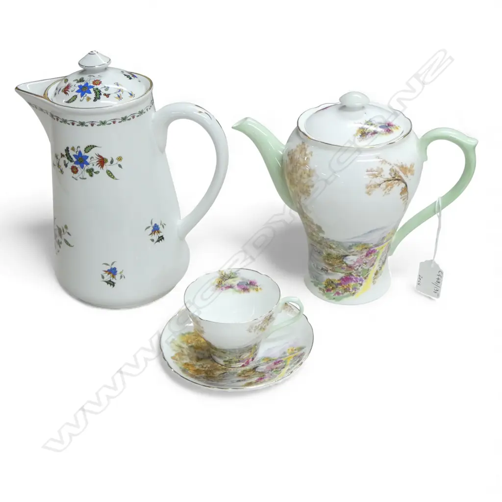 2 SHELLEY CHINA COFFEE POTS & 1 MATCHING COFFEE CAN Image 1++