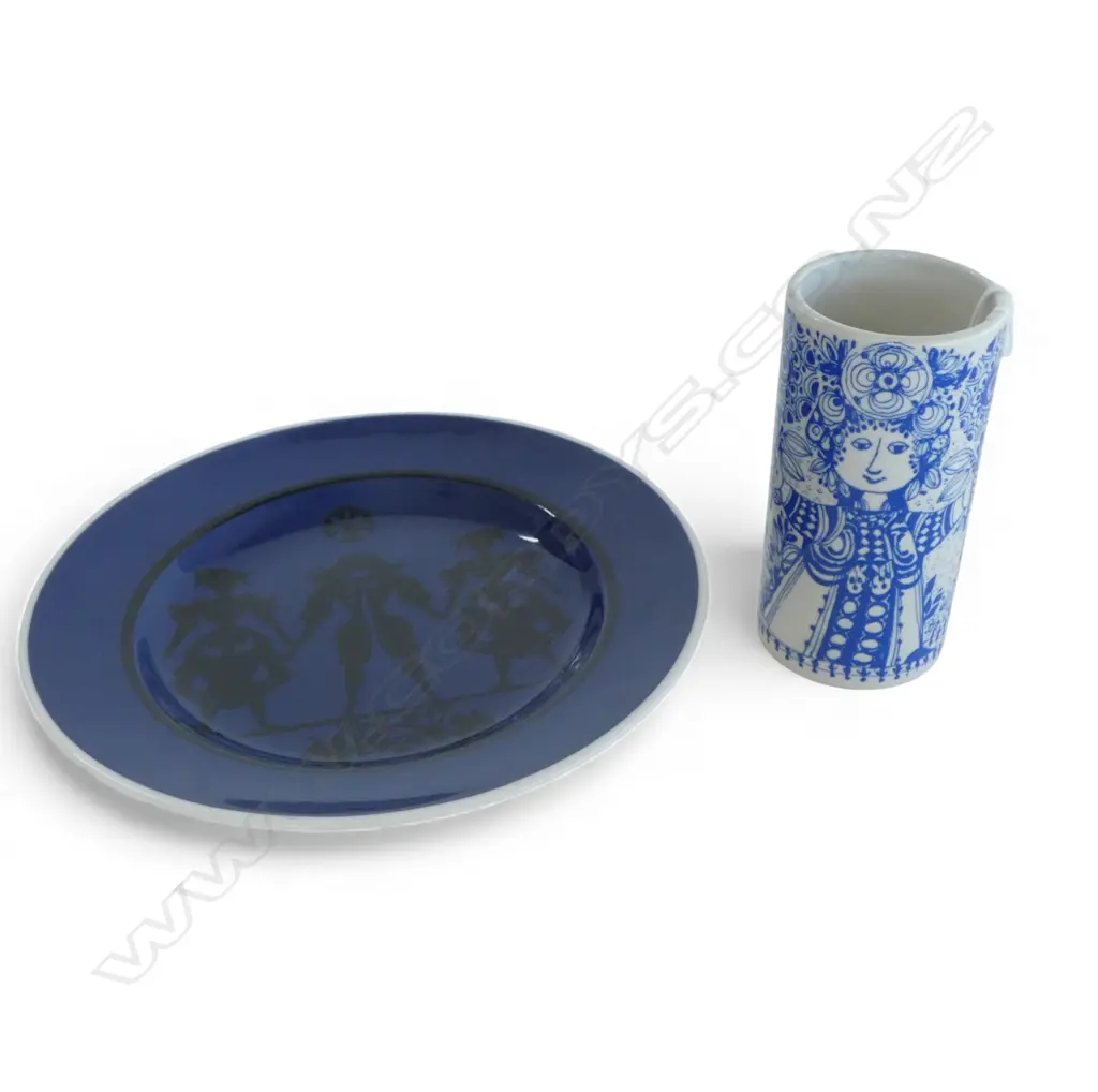 HC ANDERSON ALUMINIA FAIENCE DENMARK PLATE, Dia.210mm & BJORN WIINBLAD NYMOLLE 'FLORA' VASE, H.120mm Image 1++