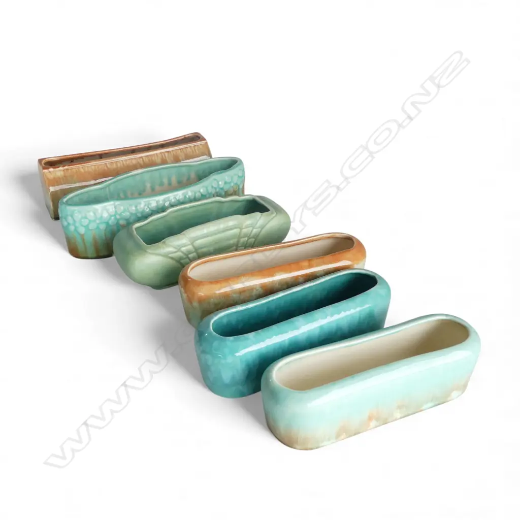 6 AUSTRALIAN CERAMIC FLOWER TROUGHS, DIANA ETC (1 w. HAIRLINE) W.250mm Image 1++