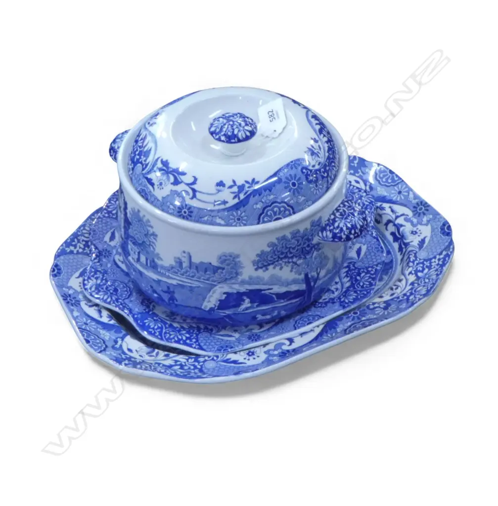 3 PCES SPODES ITALIAN; ASHET 280x360mm, CAKE PLATE, TUREEN 200mm dia Image 1++