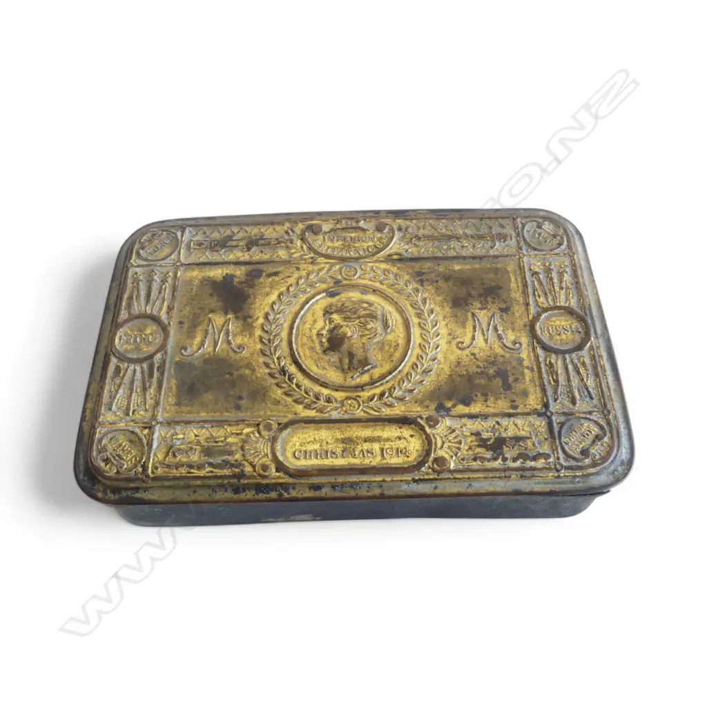 PRINCESS MARY WW1 CHRISTMAS 1914 GIFT BOX brass tin with original presentation card  Image 1++