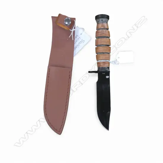 KNIFE w. LEATHER GRIP & SHEATH L.250mm