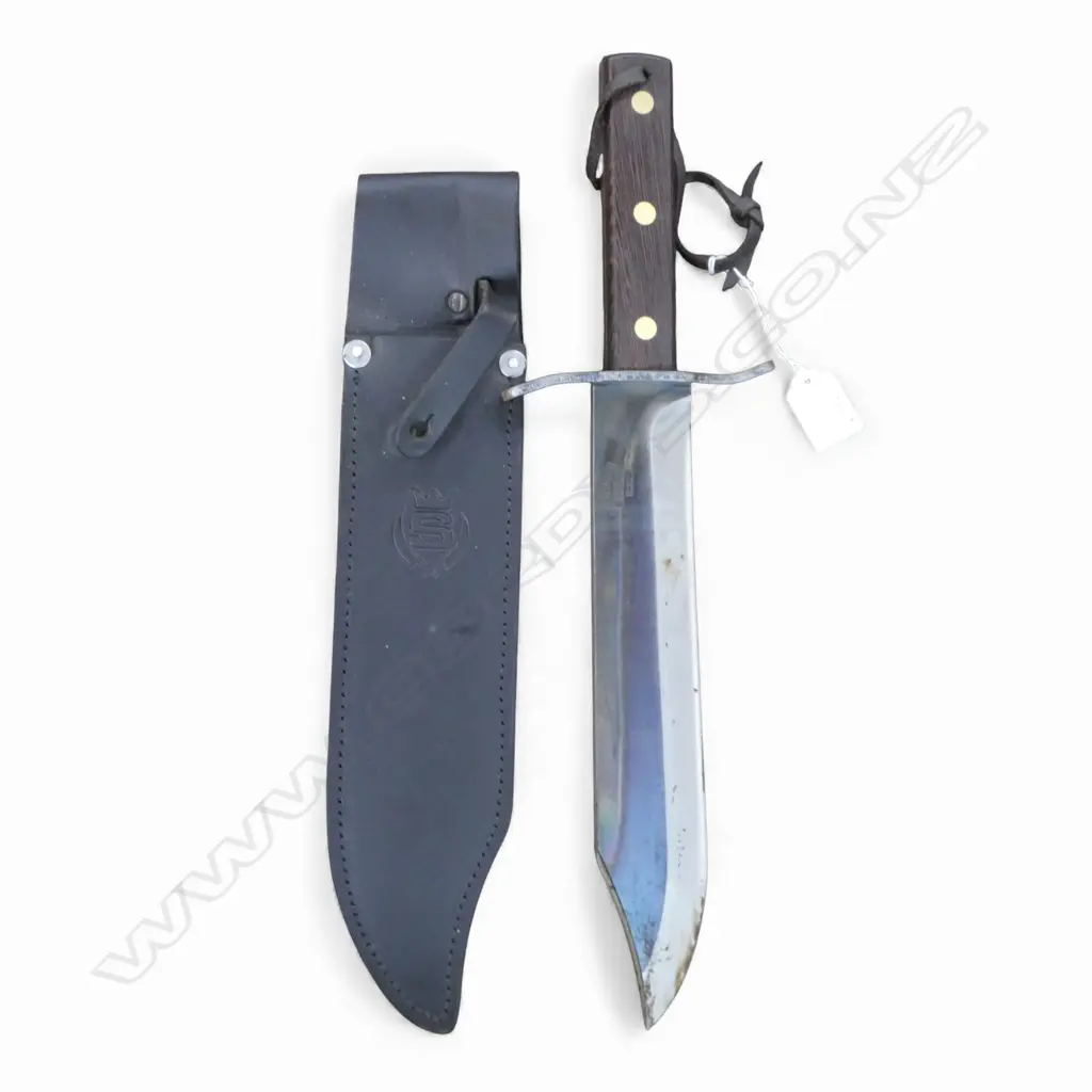 VON TEMSKI REPRODUCTION MAORI WARS BOWIE KNIFE & LEATHER SCABBARD L.450mm Image 1++