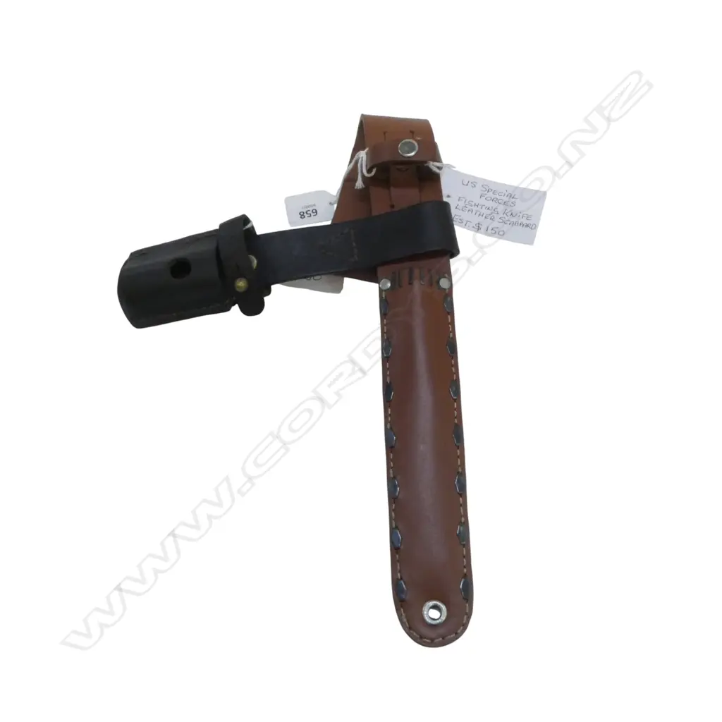 BRITISH BAYONET FROG L.215mm, US SPECIAL FORCES FIGHTING KNIFE LEATHER SCABBARD L.475mm Image 1++