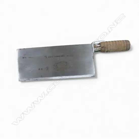 VINTAGE HONG KONG BONE CLEAVER 'HO CHING KEE LEE SHING KEE' wood handle. Thick heavy weight blade.. L.340mm