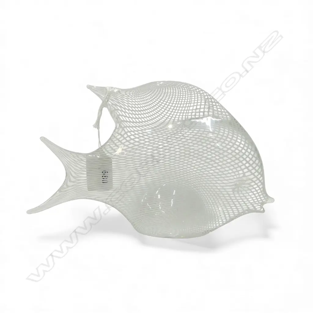VINTAGE MURANO LATTICINO GLASS FISH w ORIG. LABEL, H.140 x 200mm Image 1++