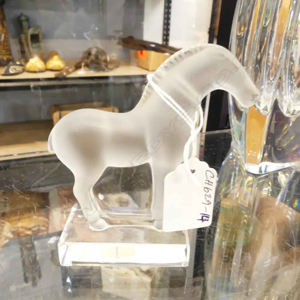 LALIQUE FROSTED CRYSTAL TANG HORSE PAPERWEIGHT, H.100 x 80mm, SIGNED Image 1++