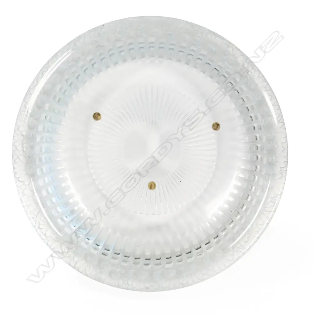 LALIQUE CHRYSANTHEMUM BOWL frosted relief decorated rim. Engraved marks. Dia.330mm Image 1++