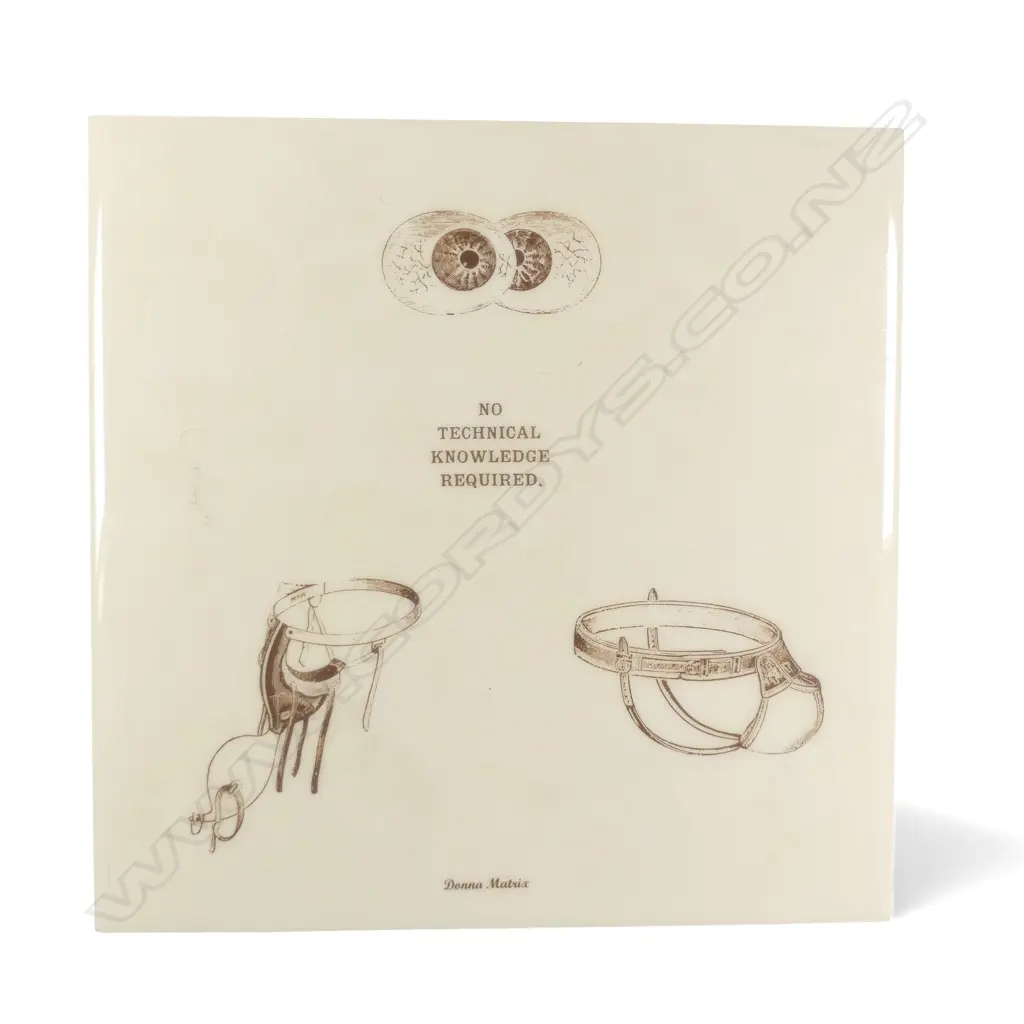 FIONA PARDINGTON 'NO TECHNICAL KNOWLEDGE REQUIRED', TRANSFER PRINTED TILE, BRAZIL/NZ, c.1994, 153 X 153mm Image 1++