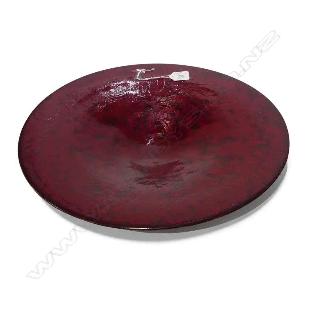 KEUM SUN LEE BURGUNDY WIDE DISH w  SHALLOW WELL, 410mm Image 1++