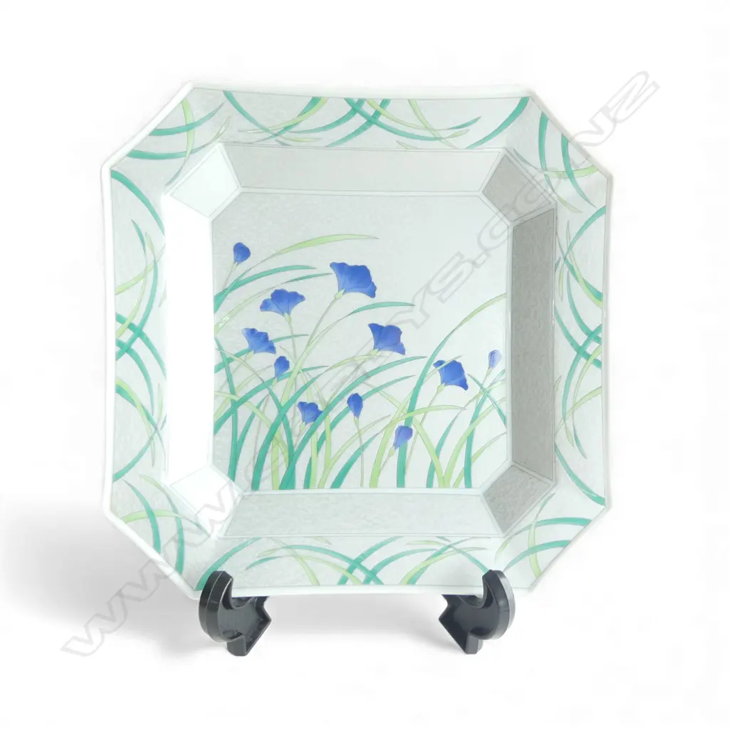 JAPANESE ARITA CERAMIC DISH w SHOZAN FLOWERS, 270 x 270mm, signed to base Image 1++