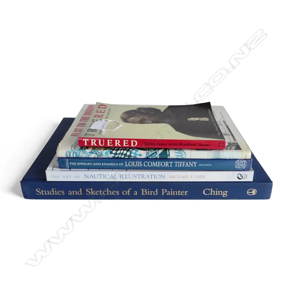 5 BOOKS; CHING STUDIES OF A BIRD PAINTER (2 PAGES AF), NAUTICAL ILLUSTRATION, TIFFANY, FLAT TO THE BOARDS, TRUE RED  Image 1++