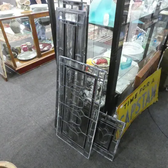 SET OF 7 GLASS LEADLIGHT WINDOW PANELS 1260x275mm
