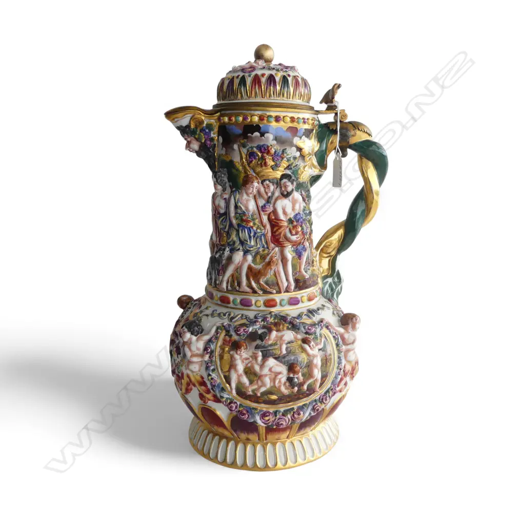 Large & impressive early / mid 20thC CAPODIMONTE FANCY LIDDED URN. H.430mm. Restored finial Image 1++