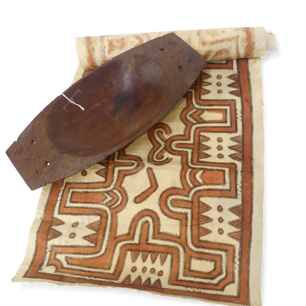 TAPA CLOTH + CARVED WOODEN BOWL L.435mm Image 1++