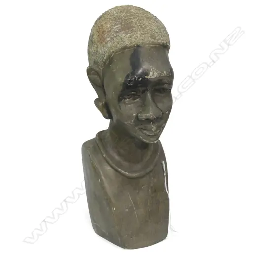 AFRICAN CARVED MARBLE BUST H.350mm
