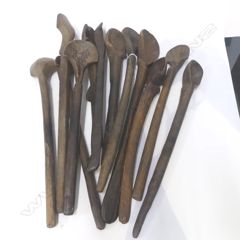 12 VINTAGE WOODEN SPOONS, NURISTAN PROVINCE AFGHANISTAN L.500mm Image 1++
