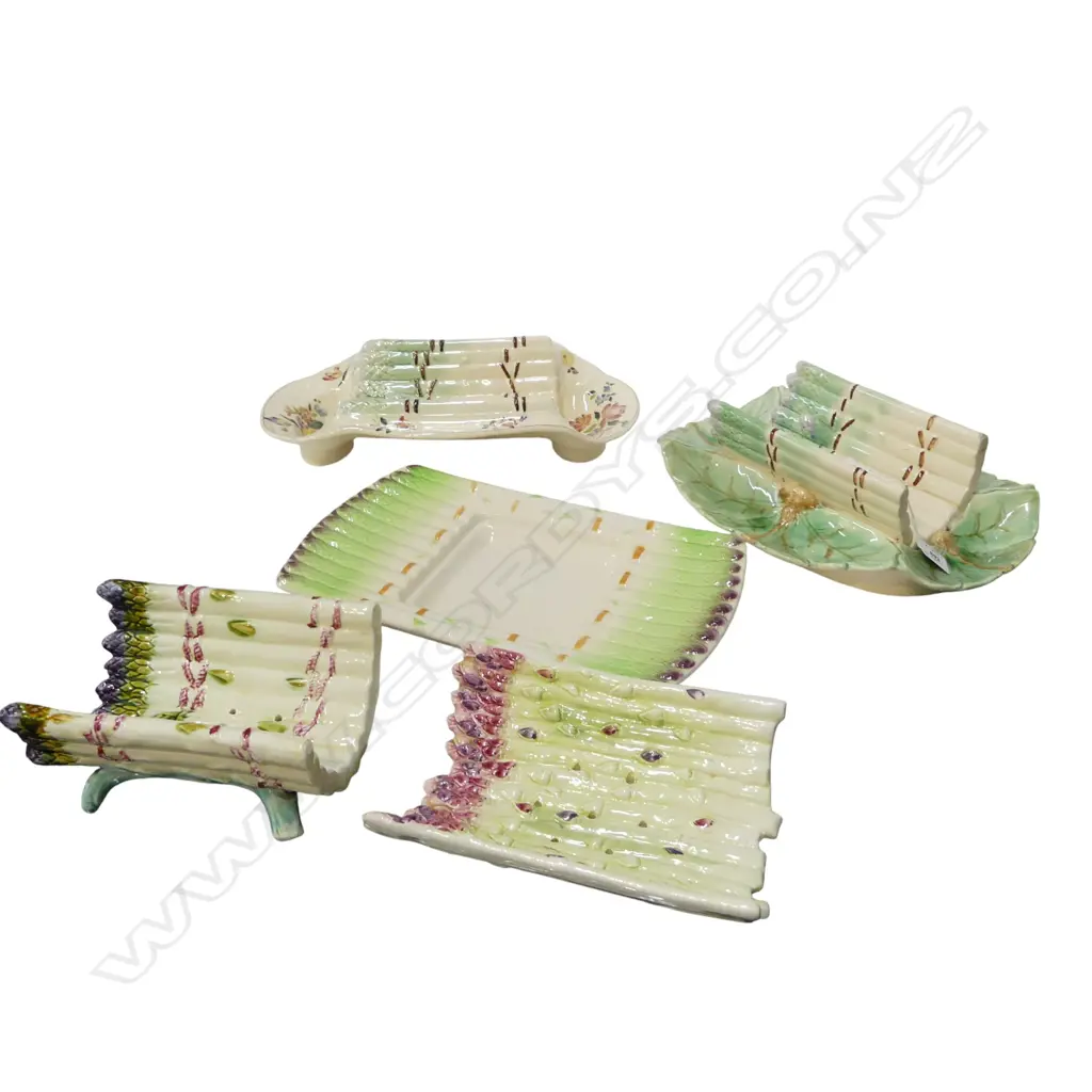 5 ASPARAGUS DISHES; 2 w. SMALL FAULTS L.385mm Image 1++