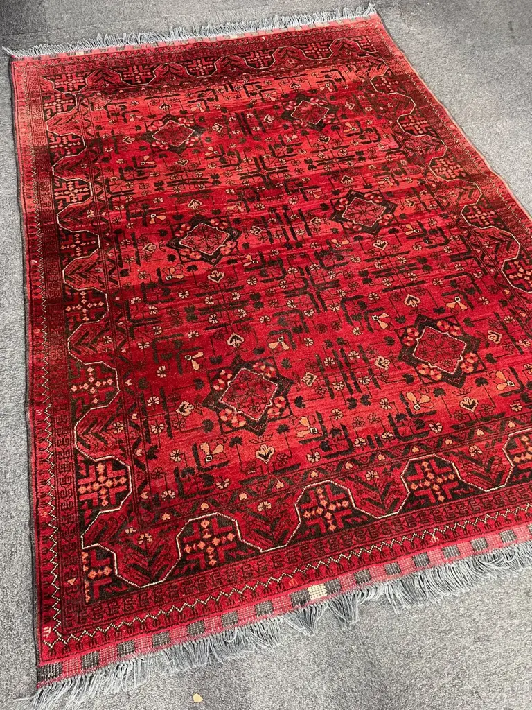 AFGHAN BALUCHI ALL WOOL HAND KNOTTED RUG red dominant 2330 x 1700mm. Image 1++