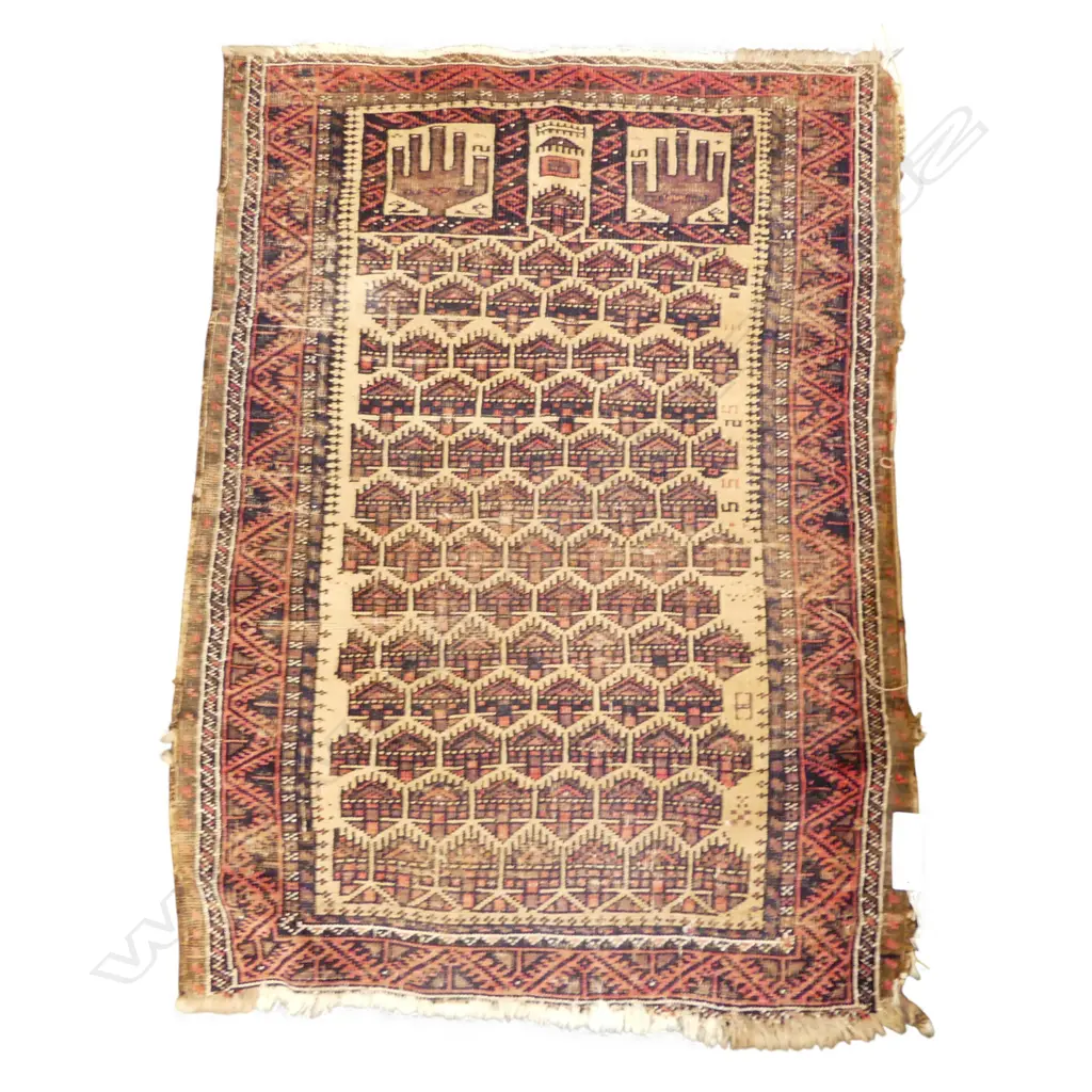 SOUMAK HAND KNOTTED ALL WOOL PRAYER RUG 1120x830mm WORN Image 1++