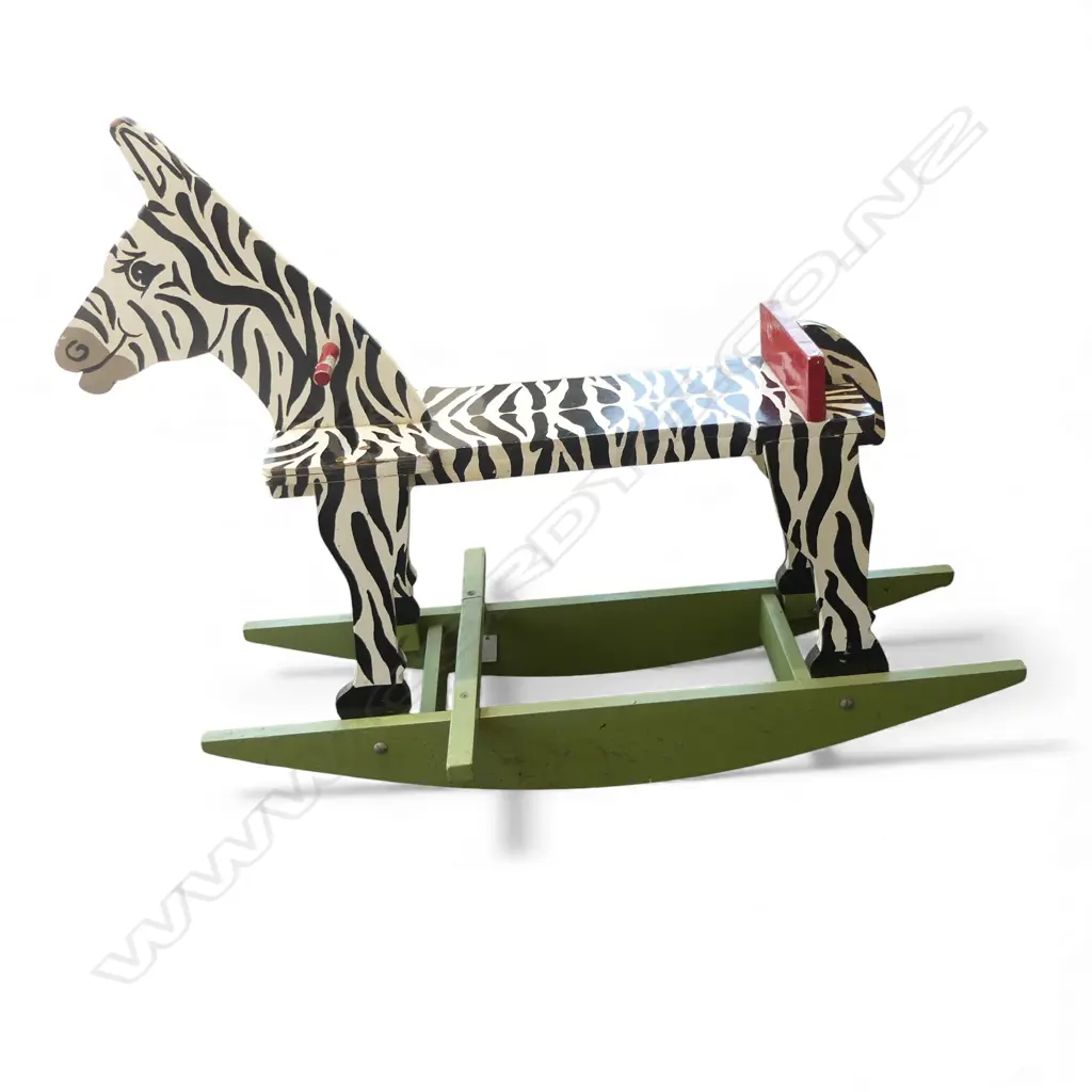VINTAGE WOODEN ROCKING ZEBRA, L.900MM Image 1++