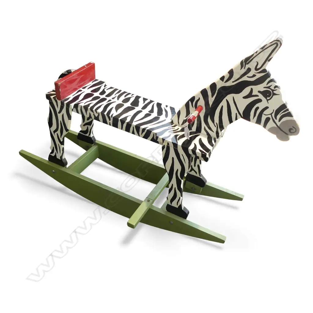 VINTAGE WOODEN ROCKING ZEBRA, L.900MM Image 1++