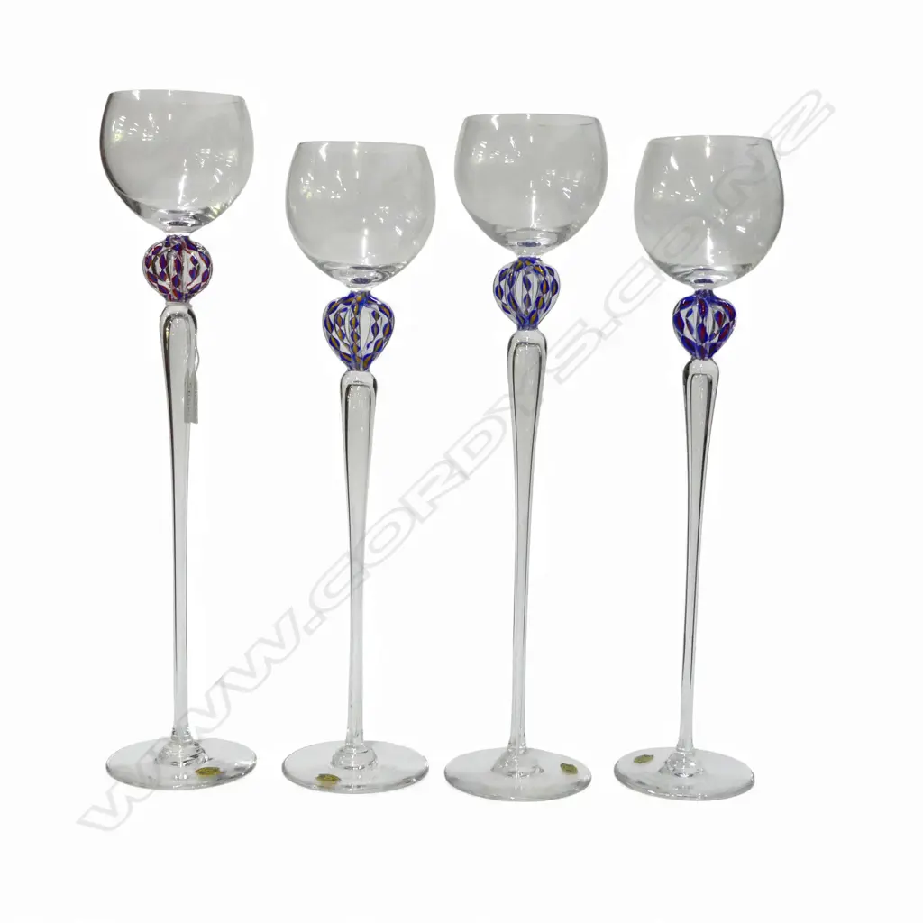 4 VAL SAINT LAMBERT TALL ART CRYSTAL GOBLETS H.435mm Image 1++